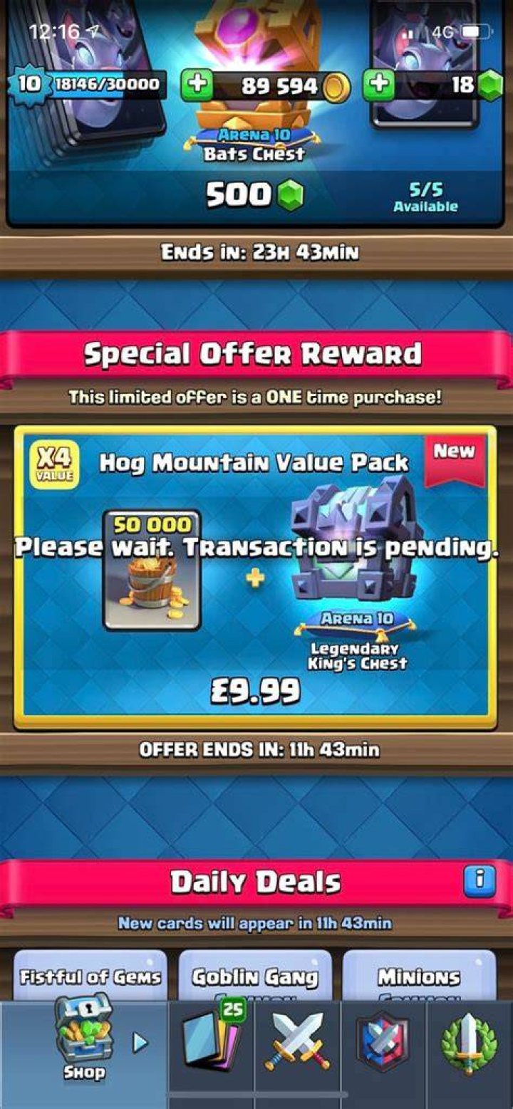 Clash Royale transaction pending