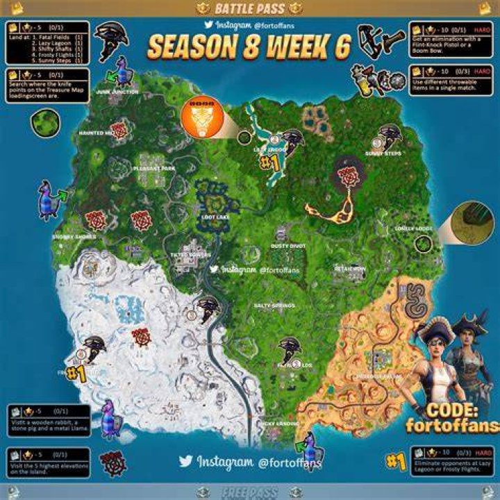 fortnite week 8 season 2 cheat sheet pirate cannon locations