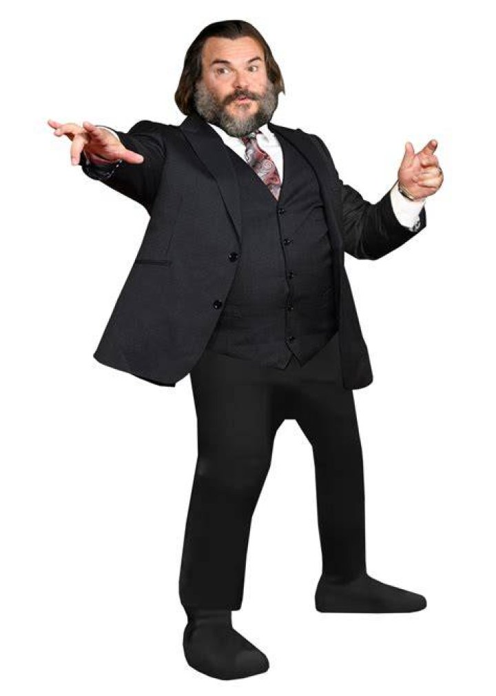 Jack Black posing with a Minecraft image behind him.