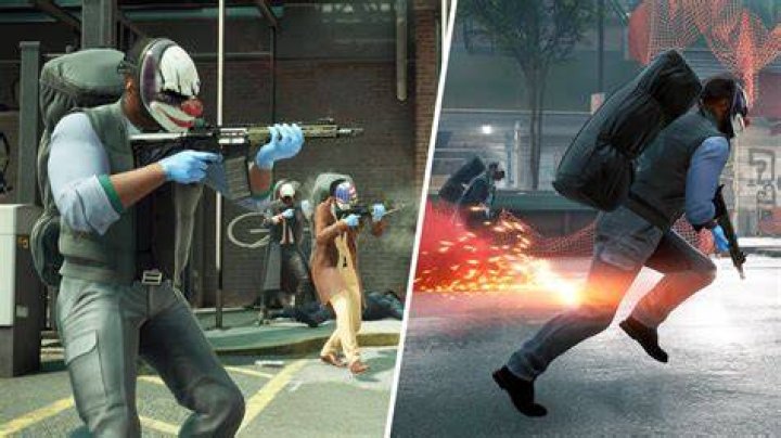 Payday 3: bank robbers firing guns off-screen.